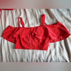 Red Ruffle Crop Top with buttons in front
